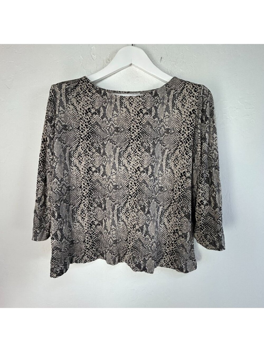Doncaster Womens Snake Print Silk Blend 3/4 Sleeve Top Black/Tan Stretch Casual